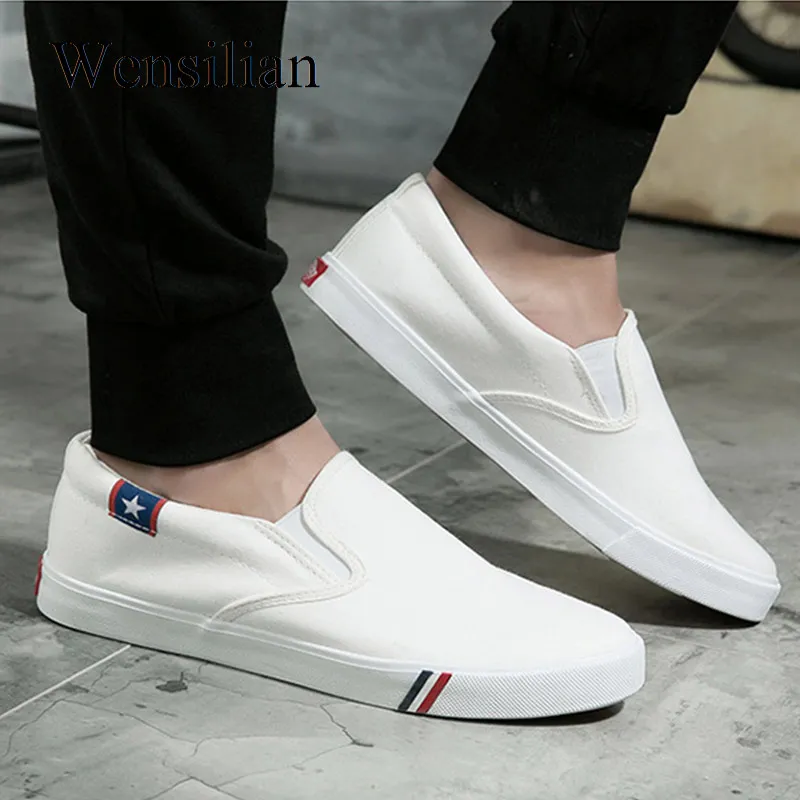 Men Canvas Shoes Trainers Vulcanize Shoes Summer Slip-on Loafers White Sneakers Mocassin Homme Flats Black Chaussure Homme