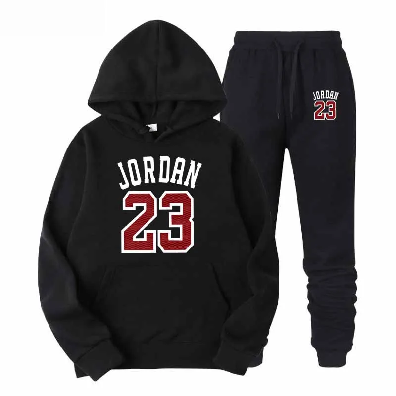 

New 2019 Brand Tracksuit Fashion JORDAN 23 Men Sportswear Two Piece Sets All Cotton Fleece Thick Hoodie+Pants Sporting Suit Male