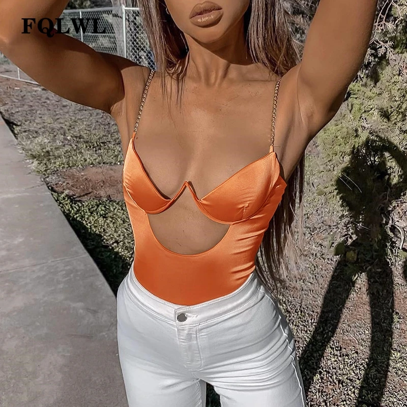 FQLWL الجوف خارج Bodycon مثير ارتداءها المرأة الصيف قمم قطعة واحدة الجسم فام أكمام ضمادة عارية الذراعين نحيل أسود ارتداءها