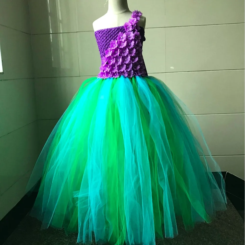 green and purple dress