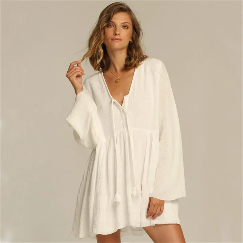 long sleeve cotton beach cover up