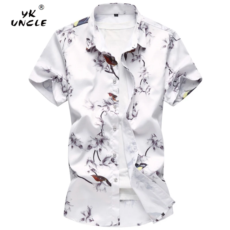 YK дядя Брендовые мужские Гавайи рубашка летнего пляжного отдыха модные цветочные Гавайские рубашки 2018 Новый Повседневное китайский Стиль
