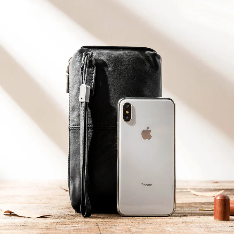 AETOO Leather handbag men's soft leather retro casual long wallet men's first layer leather zipper wallet phone bag female tide