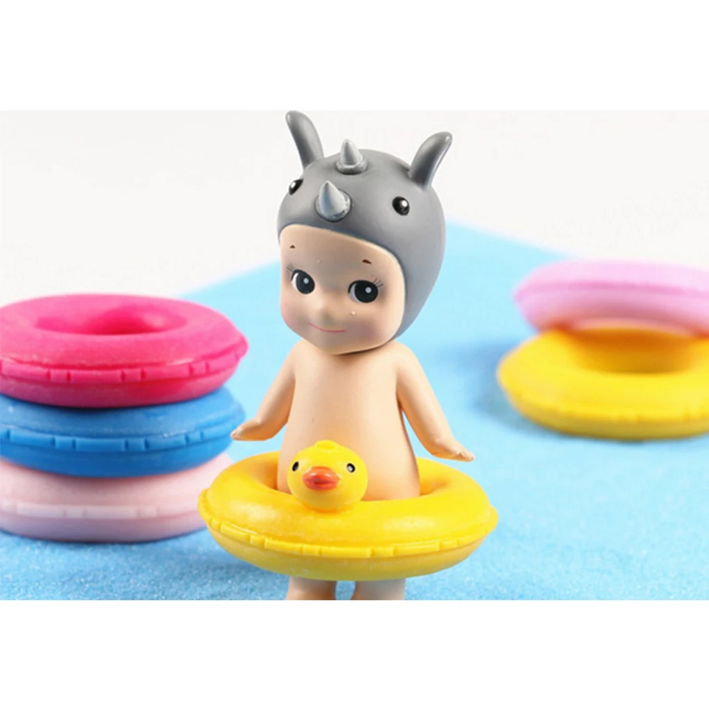 3 Pieces 1/12 Hard Resin Yellow Duck Swim Rings Dollhouse Miniature Garden Decoration