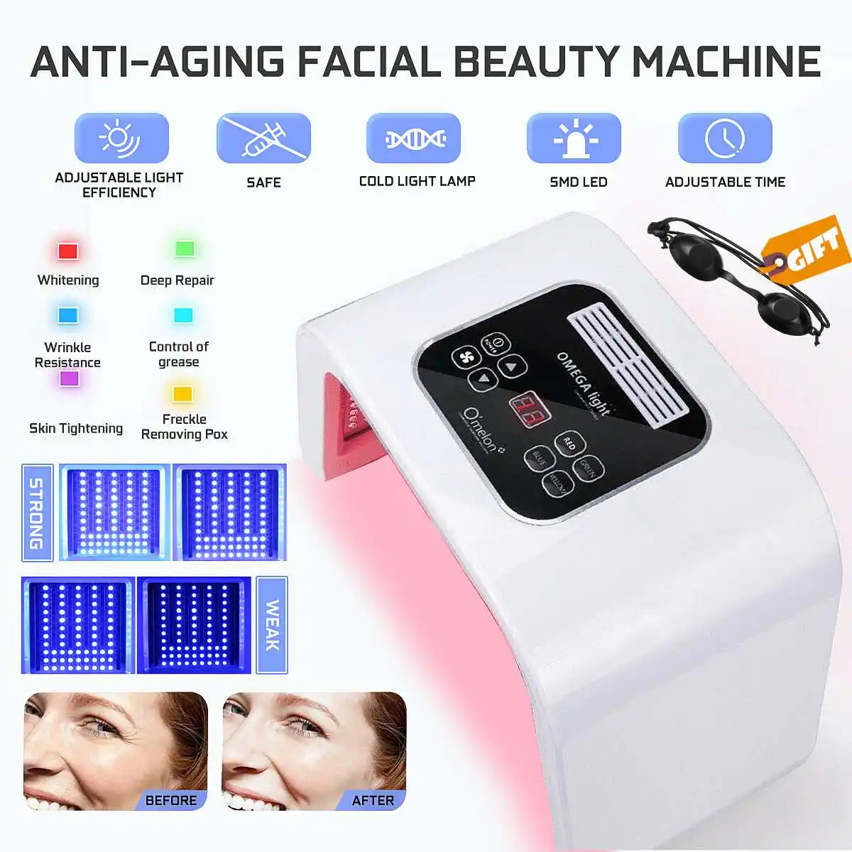 

New 7 Colors LED Light Photodynamic Facial Skin Care Body Relaxation Therapy Device Multifunctional Beauty Instrument Home Use