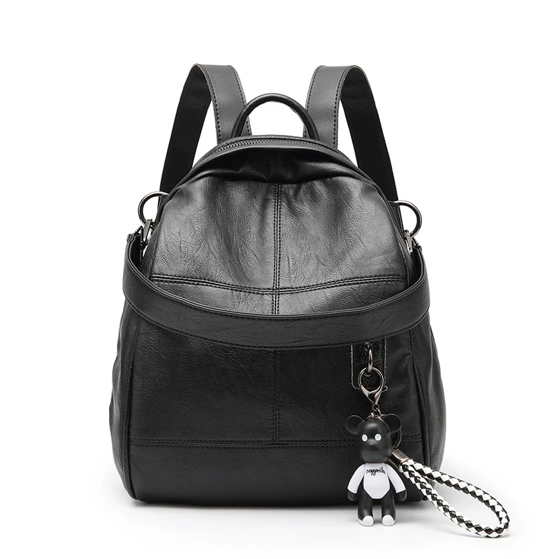 PU Leather Women Backpack Small Portable School Bag For Teenager Girls Solid Cute Shoulder Bag