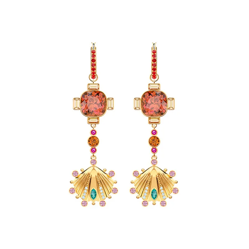 

Silver High Quality Drop Earrings Colourful 1:1 Swa Ear Button Long Shell Female Boho Jewellery Fine Jewelry Bohemian