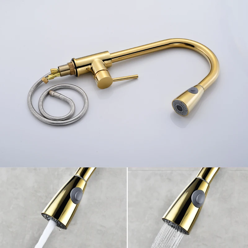 Дизайн, золотые кухонные смесители, серебристые, с одной ручкой, выдвижной кухонный кран, с одним отверстием, поворотная ручка, 360 градусов, смеситель для воды
