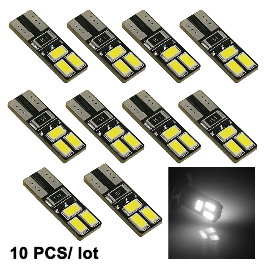 10 шт./лот Авто светодио дный T10 194 W5W 6 Smd 5630 5730 светодио дный Подсветка регистрационного номера подкладке Купол Карта лампочки CANBUS ОШИБОК