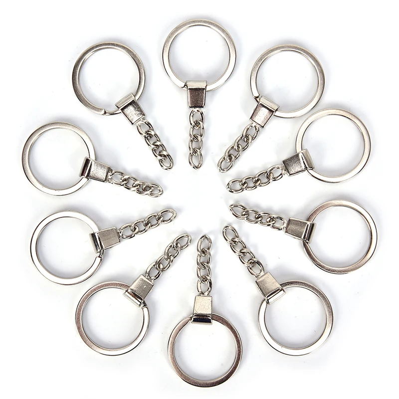 

2018 Hot 10Pcs 30mm Alloy Keyring Polished Silver Round Split Metal Keychain DIY Split Ring Short Chain Findings Making Part