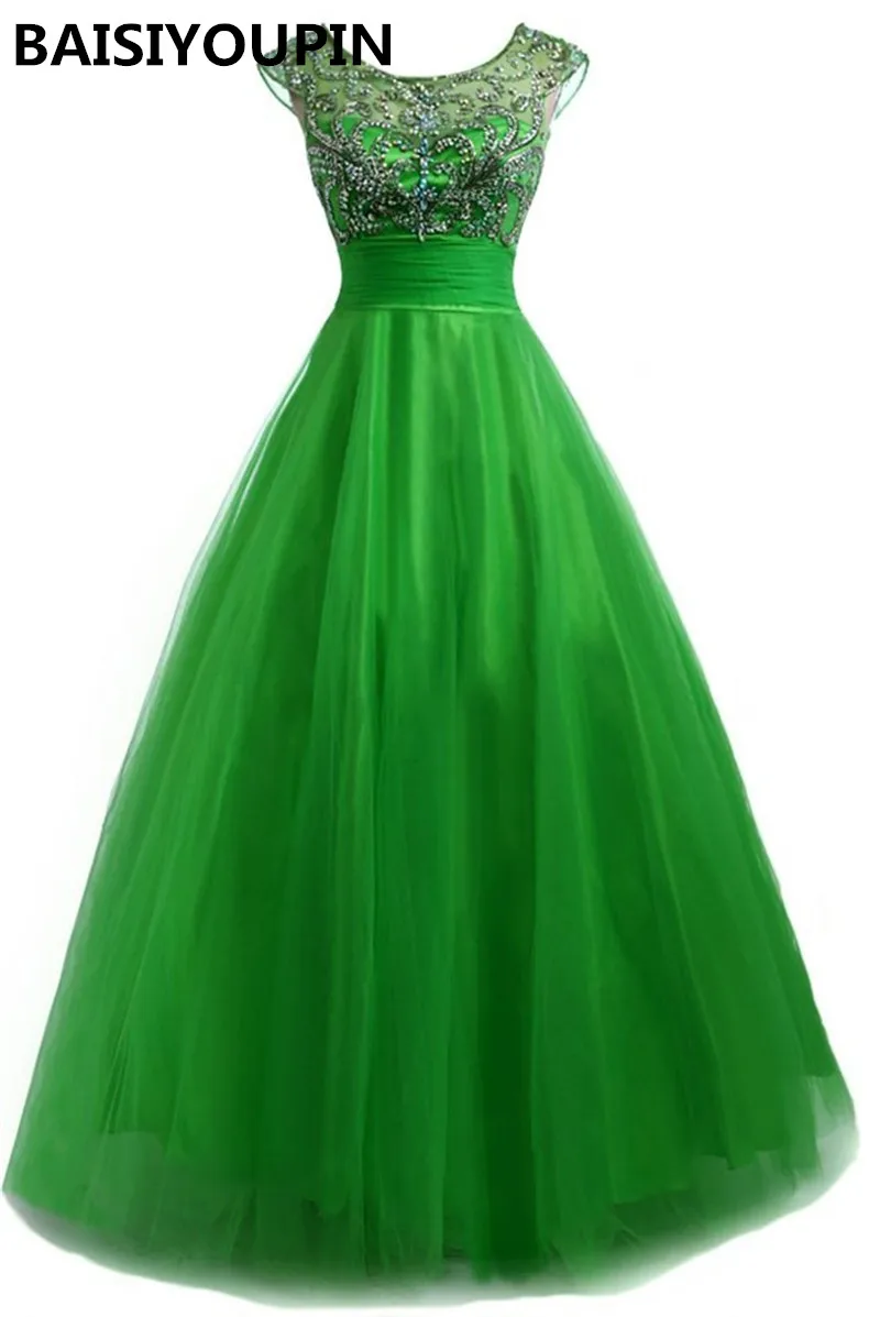 背中の開いドレス 2020 ローブマンズ Ceremonie ビーズエメラルドグリーンパーティードレスとラインストーンemerald