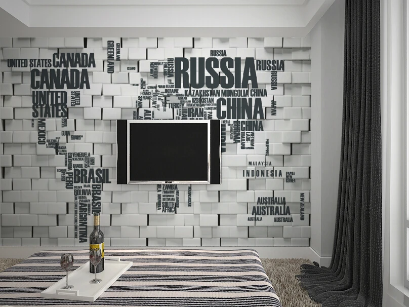 [Самоклеящаяся] 3D Настенная карта страны мира кирпичная текстура 12 настенная