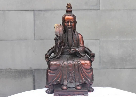 

wholesale factory China Taoist temple Red Bronze Copper Hand-held Fan Tai Chi Taoist priest Statue