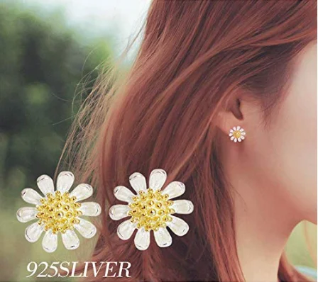 Серьги в форме ромашки, 925 пробы, серебряные милые серьги-гвоздики для женщин и девочек, подарок для подростков в подарочной упаковке