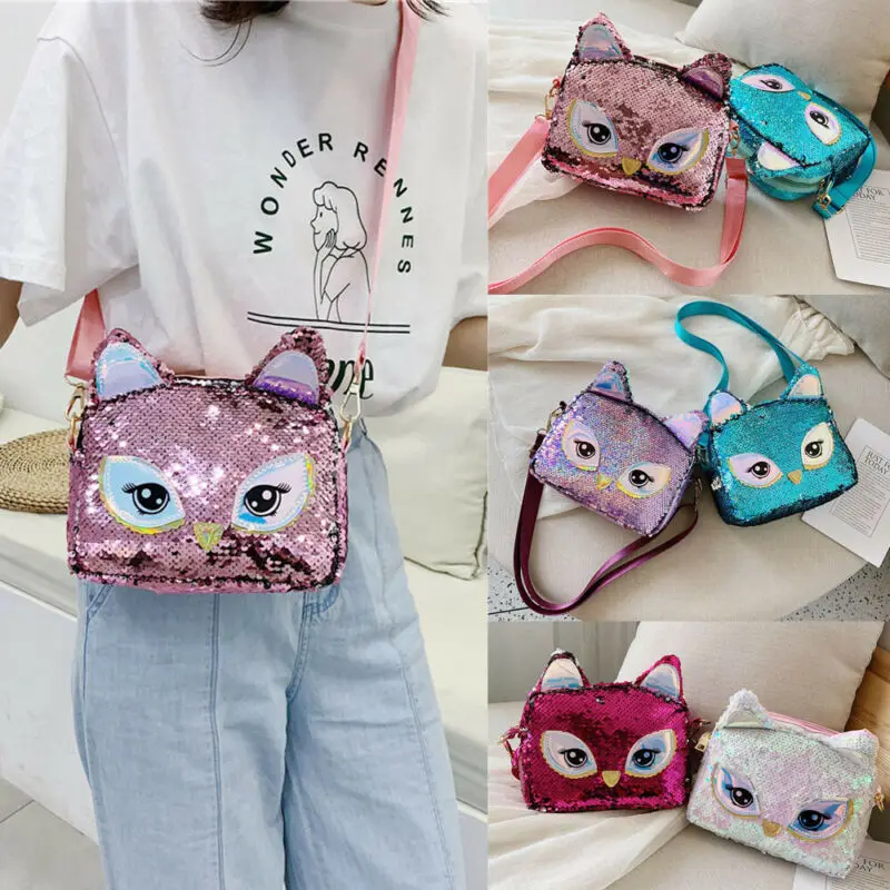 

Women Sequined Bag Small Flap Handbag Cute Cartoon Shoulder Bag for Girls