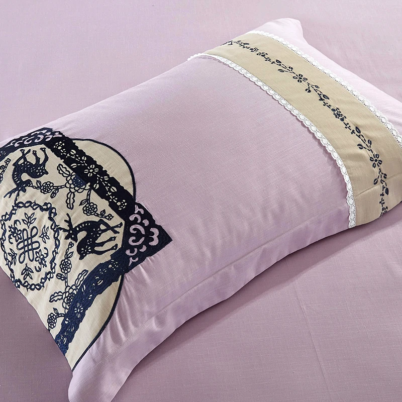 Waliicorners New Cotton linens beige Embroidery Luxury Bedding set King Queen size Bed set Duvet cover Bedsheet Pillowcases 16 3