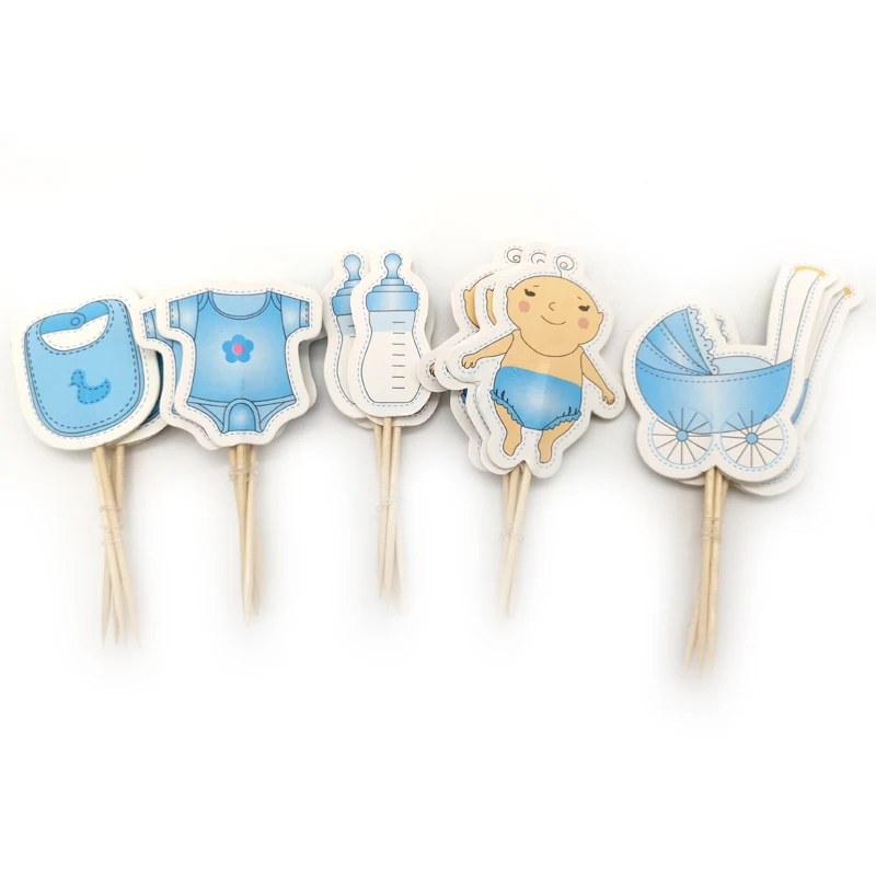20pcs//lot Baby Boy Cupcake Topper Theme Blue Party Supplies Boy Baby shower