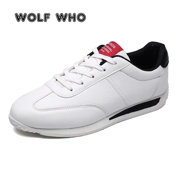 

WOLF WHO Men Casual Shoes White Solid Sneakers For Male Leather Breathable Footwear Lace-up Man Shoe New designer krasovki X-162