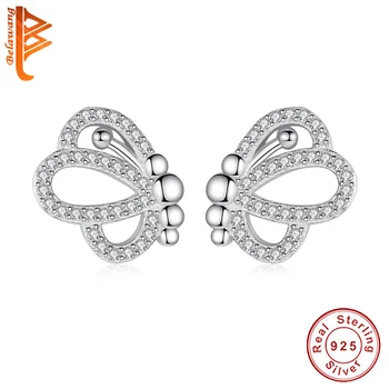 

BELAWANG Animal Insect Collection 925 Sterling Silver Exquisite Vivid Butterfly Stud Earrings for Women Authentic Silver Jewelry