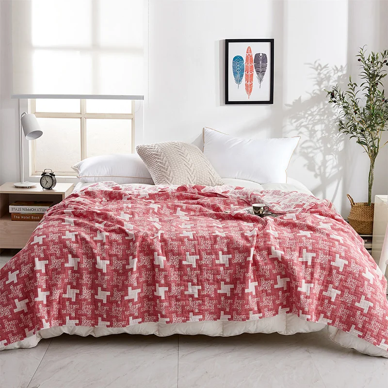 

iDouillet Stylish Geometric Pattern 3 Layers Cotton Muslin Blanket Adult and Kids Bedding Coverlet Bedspread 150x200cm 200x230cm