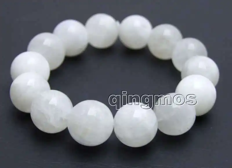 

Big 14mm White Round Natural High Quality Moonstone 7.5'' Bracelet-bra411 Wholesale/retail Free shipping