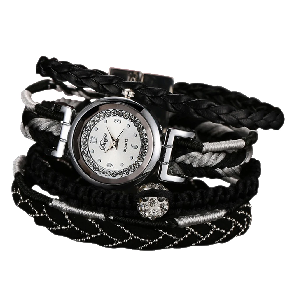 

Duoya Brand Women Luxury Weave Vintage Leather Quartz Wristwatch (Black)