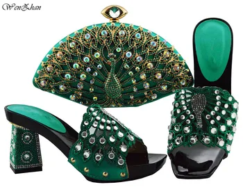 

Italy Fshion Shoes And Bag Set In New Nigerian Shoes and Matching Bags Wtih Peacock Diamond For Parties Wedding WENZHAN B811-24