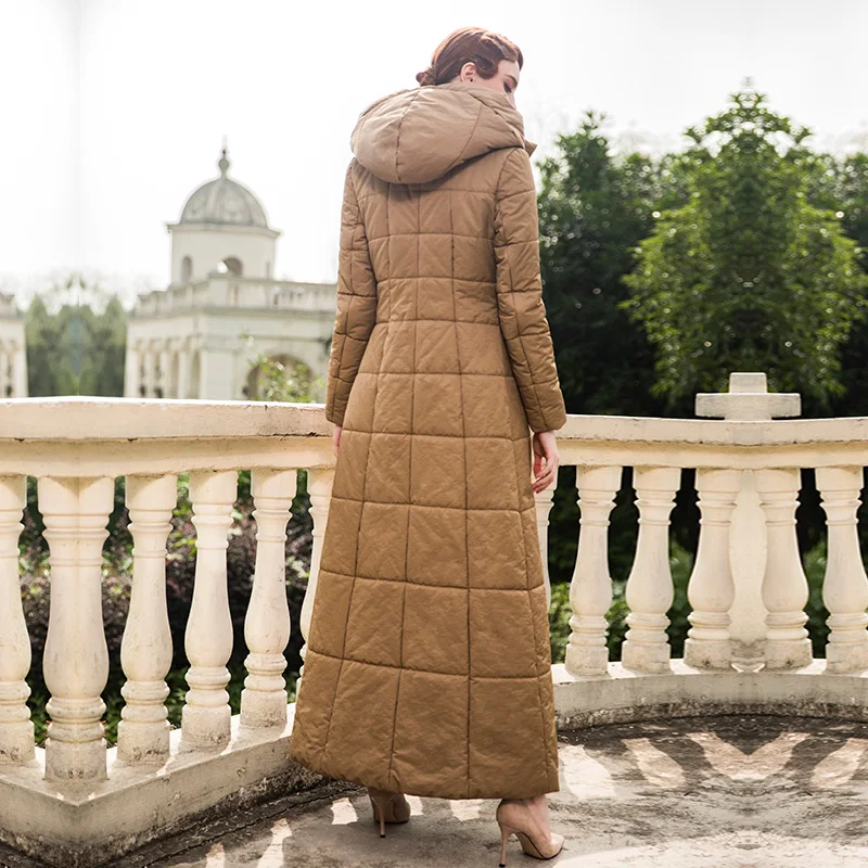 Высококачественная женская зимняя куртка-пуховик цвета хаки, длинное пальто размера плюс X, теплая верхняя одежда 9003