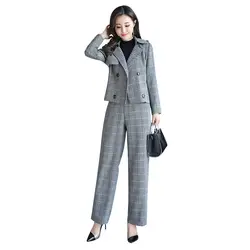 Весна и осень Новый модный костюм женские корейские Тонкий темперамент небольшой пиджак свободные штаны брюки из двух Костюм из