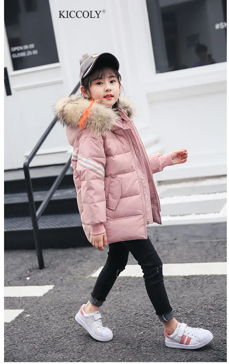 

KICCOLY 2018 Fur Hood Jacket for Girls Children SnowOutwear Parka Thick 90% White Duck Down Jacket for Kids Christma Winter Coat