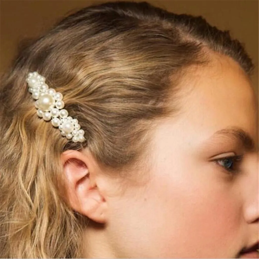 INS Women Girls Imitation Pearl Beads Barrettes Cute Girl Pearl Bead