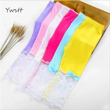 Ywstt/летние кружевные леггинсы для девочек г., леггинсы ярких цветов для девочек, штаны кружевная хлопковая одежда для детей штаны до колена с цветочным рисунком для девочек