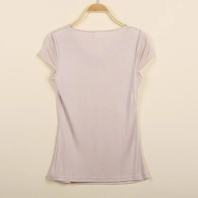 

Woman Summer Hot Sale Solid Ruffles Short V-neck 100% Silk T-shirts Female Spring Hedging Fold 100%silk Tops Lady Slim Tees