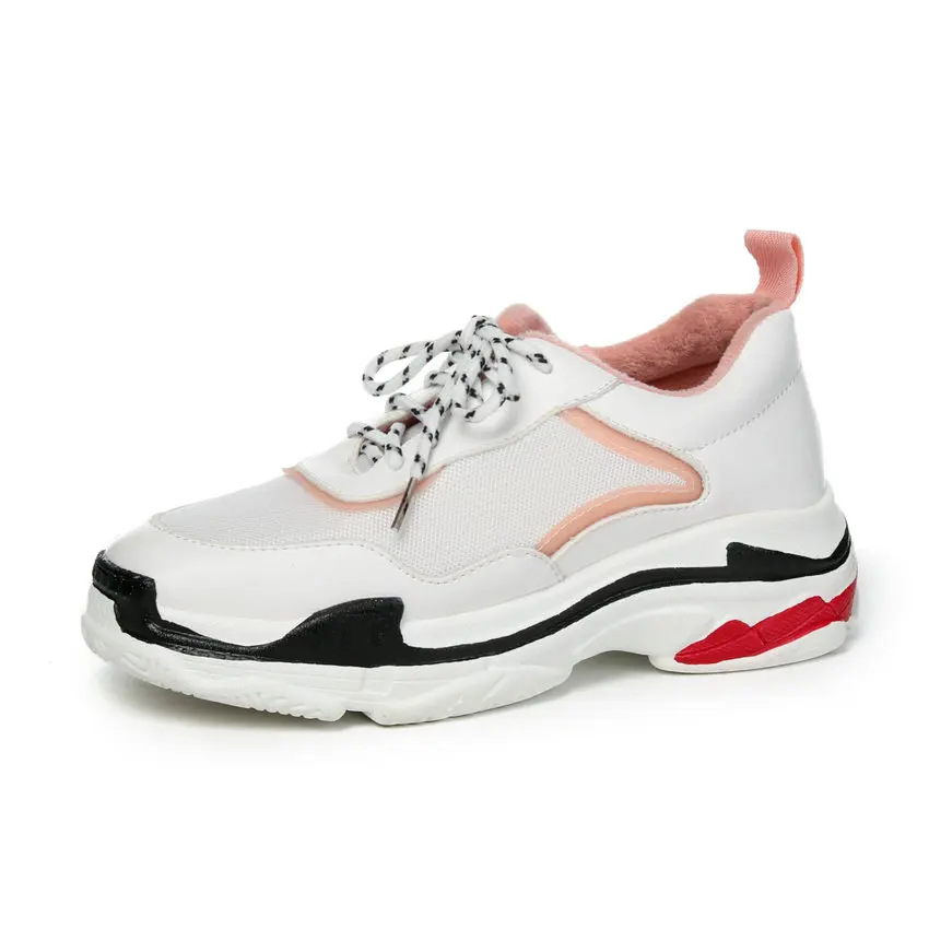 QUTAA/ г. Женская обувь удобные весенние кроссовки для отдыха из PU искусственной кожи и сетчатого материала на среднем каблуке, с круглым носком, на шнуровке, смешанных цветов, размеры 34-43