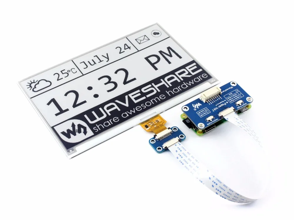 

Parts 640x384, 7.5inch E-Ink display HAT for Raspberry Pi Black White Two-color Display SPI No Backlight Ultra low consumption