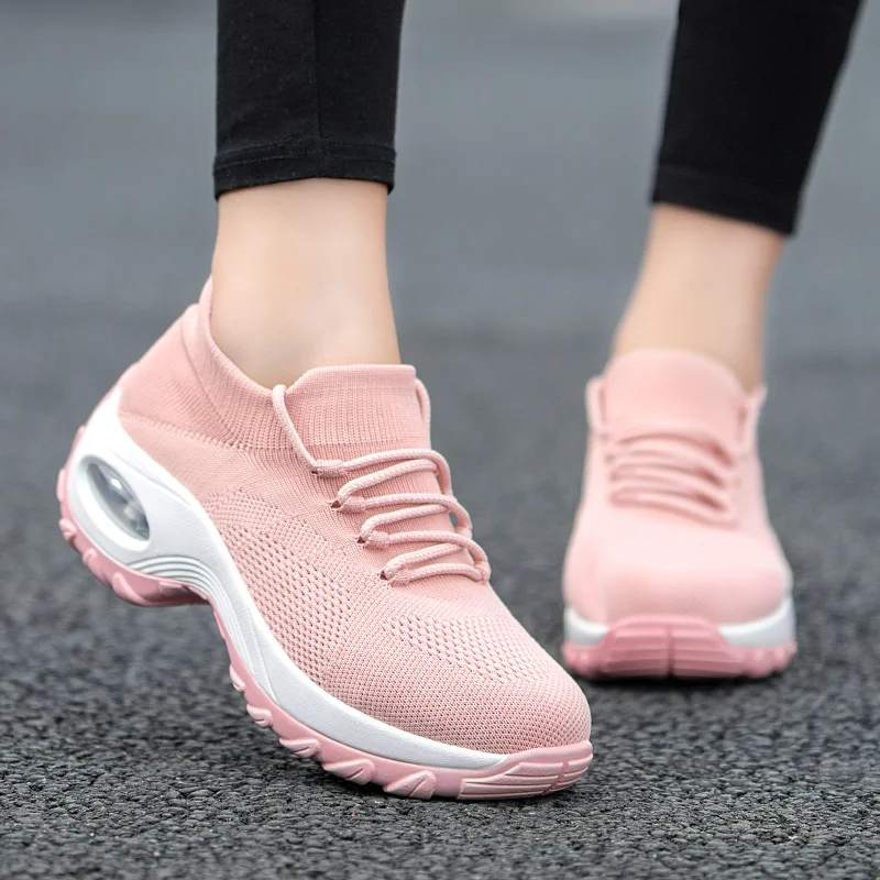 

2019 Spring Loafers Women Sneakers Lace-up Flat Platform Wedges Sneakers for Women Mesh Sock Casual Sneakers Shoes