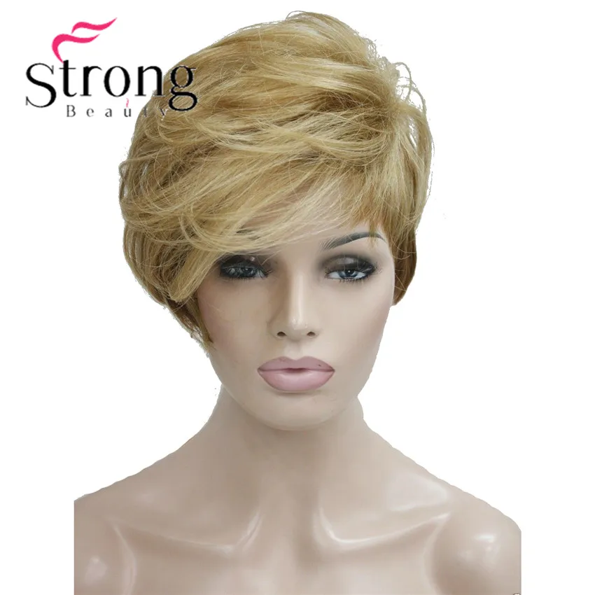 Strongbeauty Short Soft Asymmetrical Golden Blonde To Brown Ombre