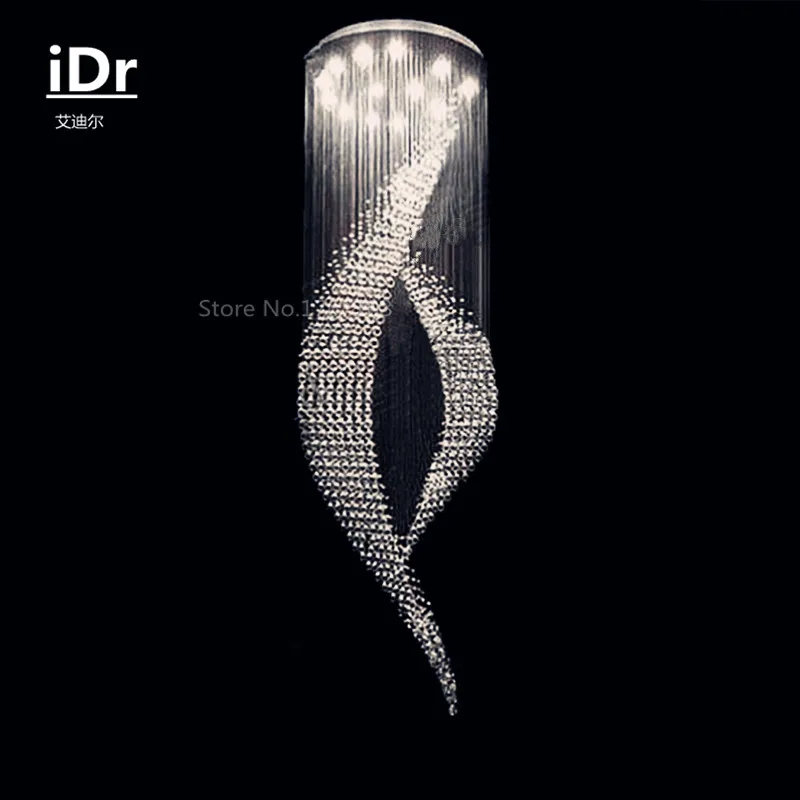 modern Europe luxury crystal chandelier penthouse floor living room stairs villa hanging wire crystal lamp  Dia800xH2800mm