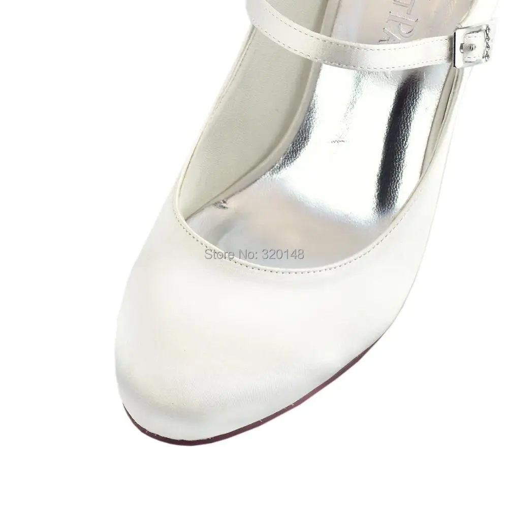 Женская обувь свадебные туфли белого цвета и цвета слоновой кости с закрытым носком на среднем блочном каблуке; Удобная Женская атласная обувь Mary Jane для выпускного вечера; Туфли-лодочки; HC1801