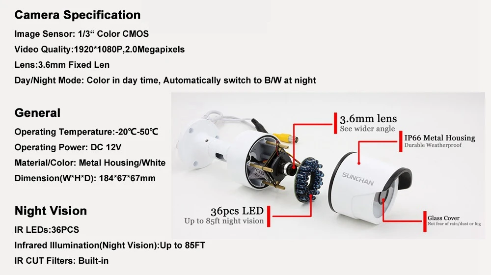 1080P AHD 2.0MP Bullet Outdoor Security System CCTV Camera