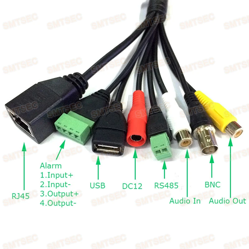 

CCTV Network Cable RJ45+BNC+DC+USB+Audio input+Audio output +RS485+Alarm Camera Pigtail Cable for IP Camera Module Board PCB UG