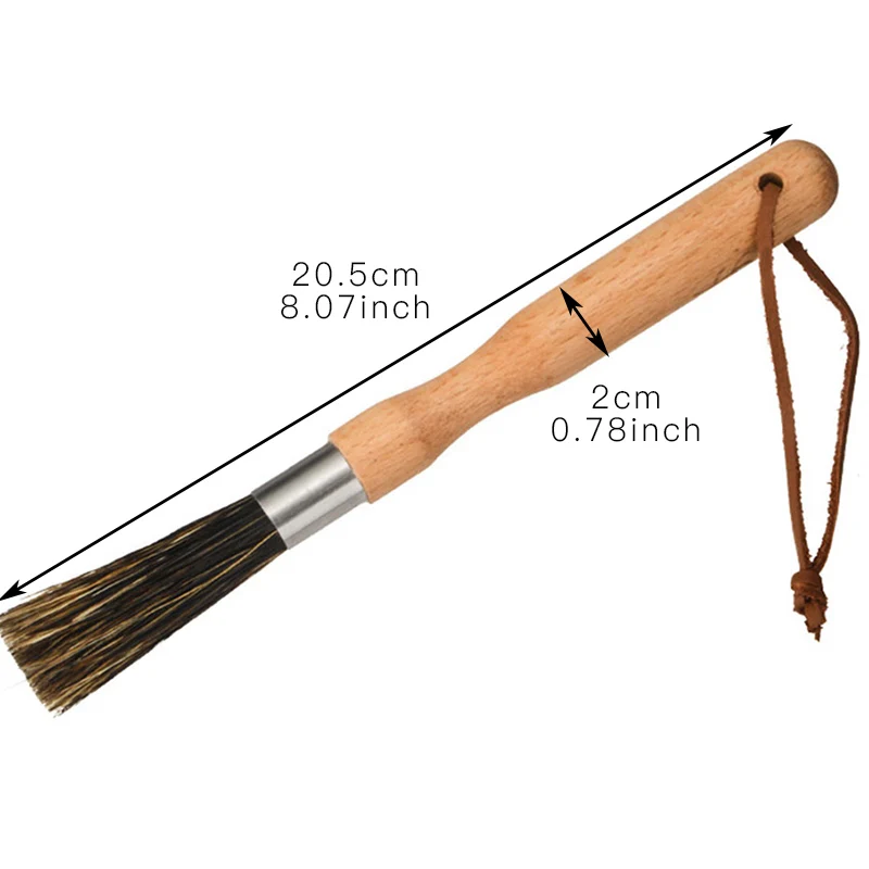 BAYCHEER Coffee Grinder Cleaning Brush Natural Boar Bristles Wooden Round Handle with Lanyard Coffee Tool Home Kitchen Gadget