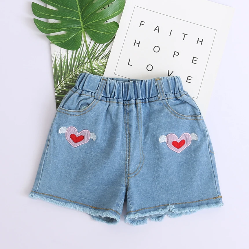 Toddler Girl Denim Cotton Shorts Pockets Kids Girl Jeans Shorts Heart Cute Children's Summer