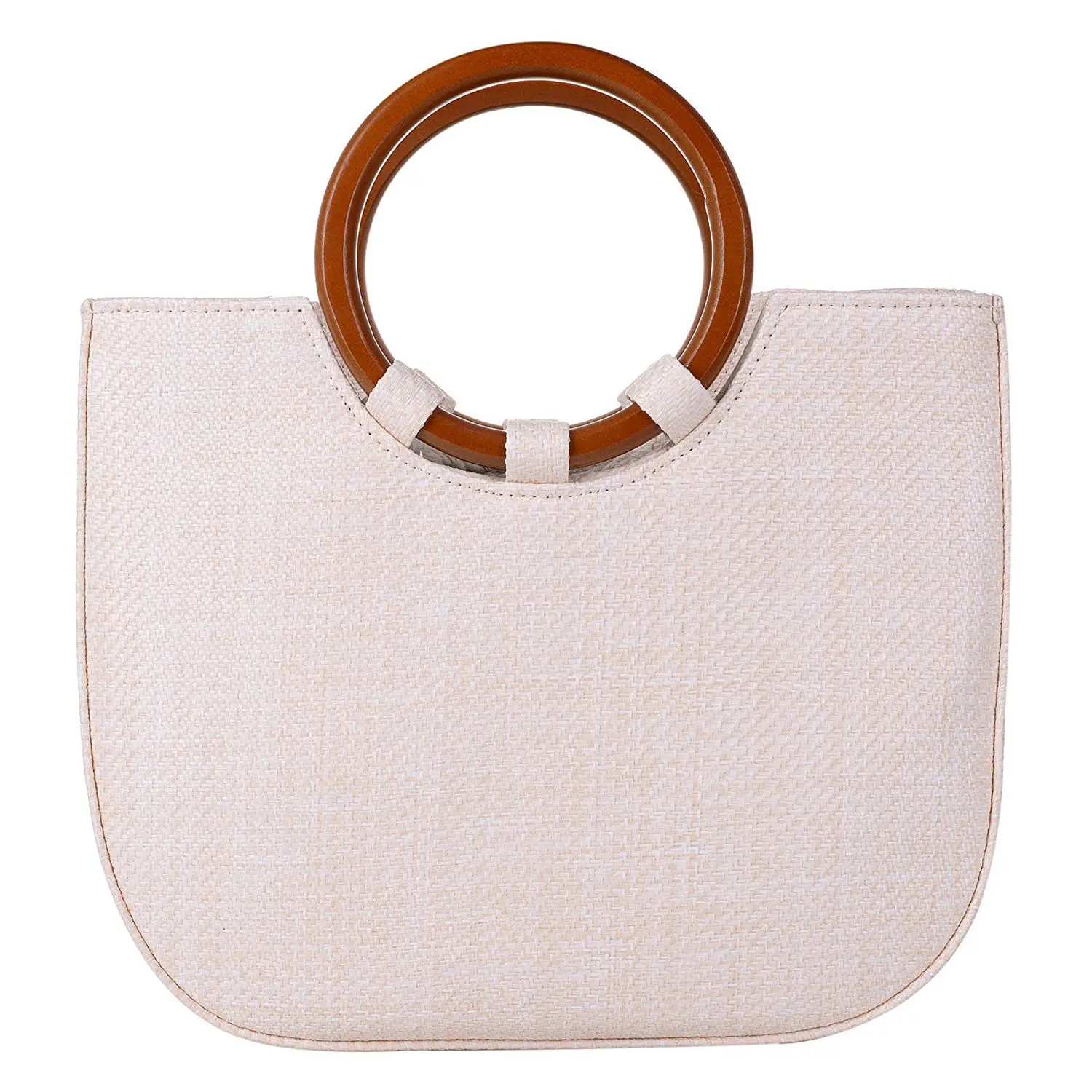 

DCOS-Womens Summer Beach Straw Handbag Casual Satchel Straw Bag Top Handle Tote Shoulder Handbag(Beige)