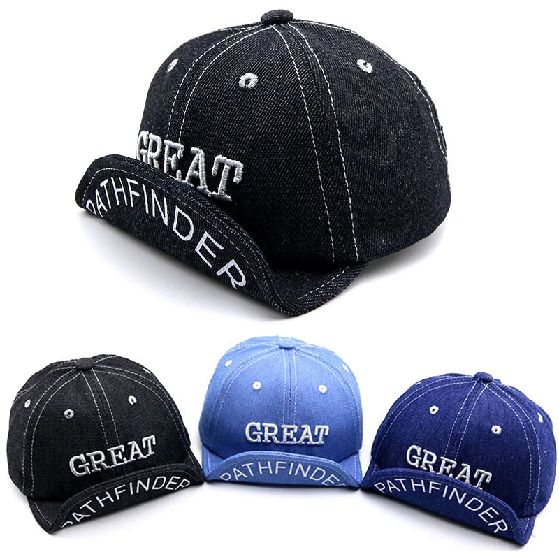 

2019 spring Baby sun hats letters GREAT hat new Korean patch denim children baseball caps soft along newborn photography props