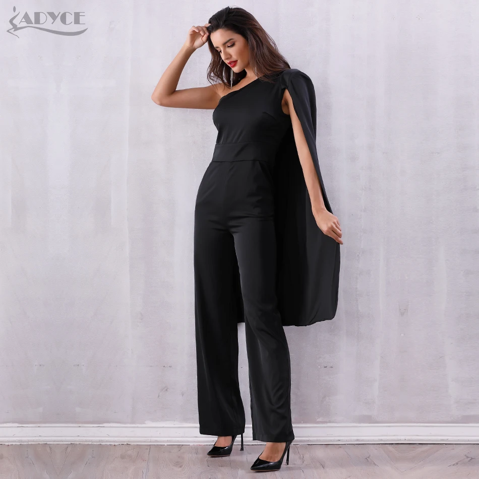 ADYCE 2018 Summer Women Celebrity Runway Jumpsuits One Shoulder White Black Batwing Sleeve Romper Jumpsuit Sexy Bodycon Bodysuit