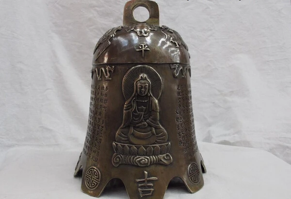 

fast shipping USPS to USA S3607 Chinese Buddhism Temple Copper Bronze Sakyamuni Guan Yin Buddha horometer bells