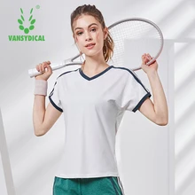 Vansydical женские спортивные футболки с коротким рукавом с v-образным вырезом для ракеток для бадминтона и тенниса Топ для тренировок быстросохнущая фитнес-йога белые рубашки