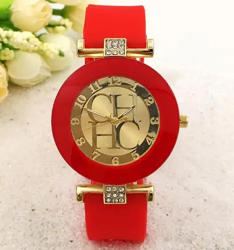 Новые модные брендовые золотые Geneva повседневные кварцевые часы для женщин с кристаллами силиконовые часы Relogio Feminino Наручные часы горячая распродажа - Цвет: red