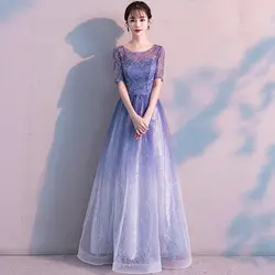 Новинка 2019 года для женщин полной длины Тонкий Cheongsam Мода блёстки с круглым вырезом тонкие платья Благородный платье принцессы пикантные